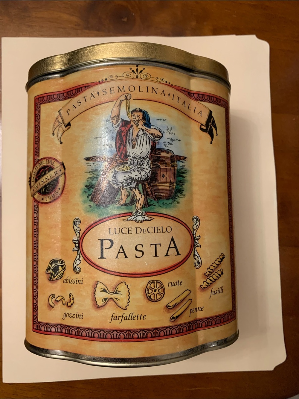 Luce Decielo Pasta Tin - Vintage Style Yellow & Gold